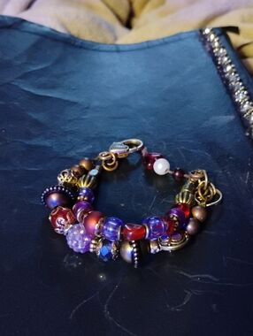 Handcrafted Genuine Bronze& Purples N Reds Beaded Bracelet